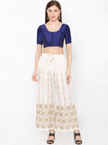 Blue Scoop Neck Elbow Sleeve Readymade Saree Blouse