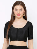 Black Scoop Neck Elbow Sleeve Readymade Saree Blouse