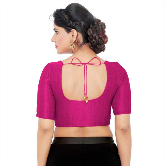 Women’s Magenta Pink Saree Blouse, Ready Made Plain Blouse for Saree, Half Sleeve Ethnic Choli Top, Festive Party Wear Blouse