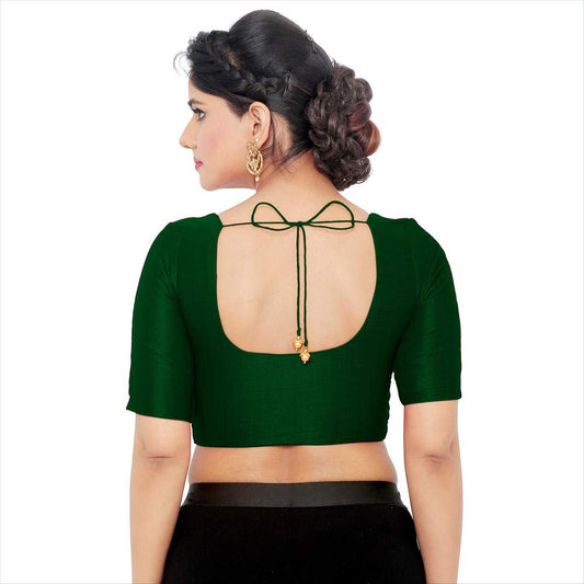 Women’s Green Saree Blouse, Ready Made Plain Blouse for Saree, Half Sleeve Ethnic Choli Top, Festive Party Wear Blouse