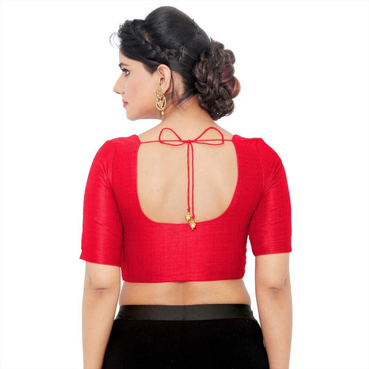 Women’s Red Saree Blouse, Ready Made Plain Blouse for Saree, Half Sleeve Ethnic Choli Top, Festive Party Wear Blouse