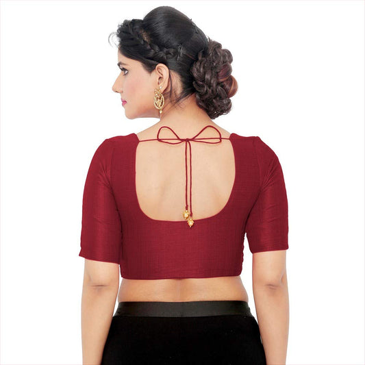 Women’s Maroon Saree Blouse, Ready Made Plain Blouse for Saree, Half Sleeve Ethnic Choli Top, Festive Party Wear Blouse