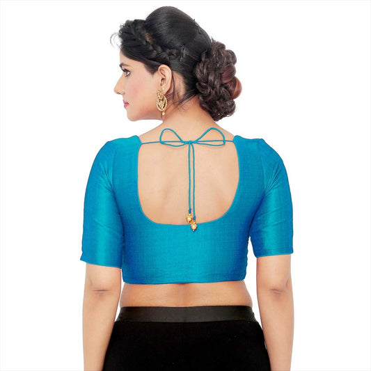 Women’s Teal Blue Saree Blouse, Ready Made Plain Blouse for Saree, Half Sleeve Ethnic Choli Top, Festive Party Wear Blouse