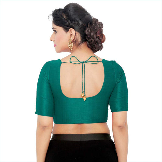 Women’s Teal Green Saree Blouse, Ready Made Plain Blouse for Saree, Half Sleeve Ethnic Choli Top, Festive Party Wear Blouse