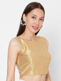 Gold Sleeveless Boat Neck Readymade Saree Blouse
