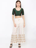 Green Scoop Neck Elbow Sleeve Readymade Saree Blouse