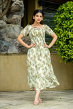 Vintage Floral Smocked Maxi Dress with Ruffle Hem – Sage Bloom Edition