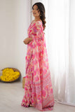 Pink & Multi Printed Saree with Scalloped Embellished Border