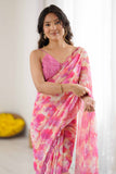 Pink & Multi Printed Saree with Scalloped Embellished Border