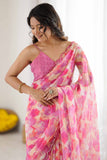 Pink & Multi Printed Saree with Scalloped Embellished Border