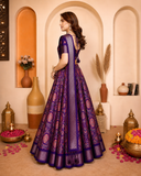 Purple Silk Lehenga Choli Set for Women, Banarasi Half Saree Lehenga with Dupatta