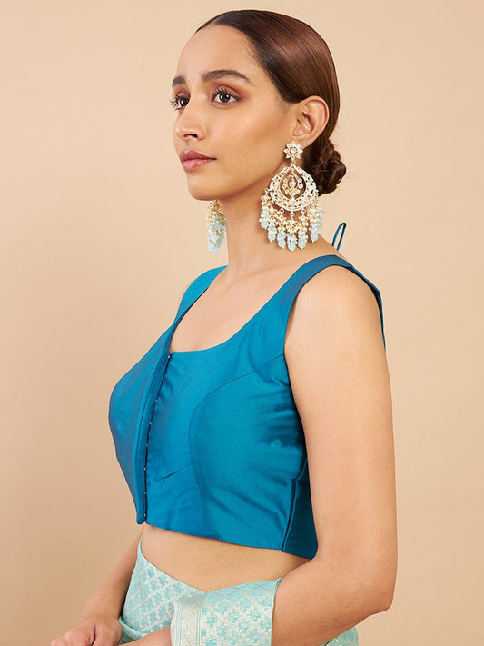 Women's Solid Silk Sleeveless Blouse Square Neck Festive Ethnic Wear