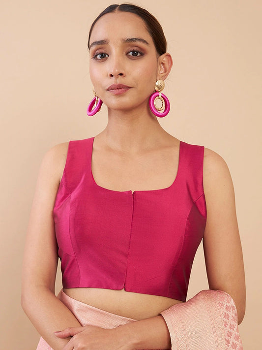 Women's Solid Silk Sleeveless Blouse Square Neck Festive Ethnic Wear