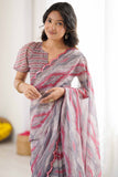 Brown & Rose Pink Printed Saree with Scalloped Embellished Border