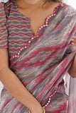 Brown & Rose Pink Printed Saree with Scalloped Embellished Border