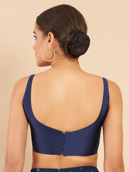 Women's Solid Silk Sleeveless Blouse Top Scoop Neck Ethnic & Party Wear for Saree, Lehenga, Skirt