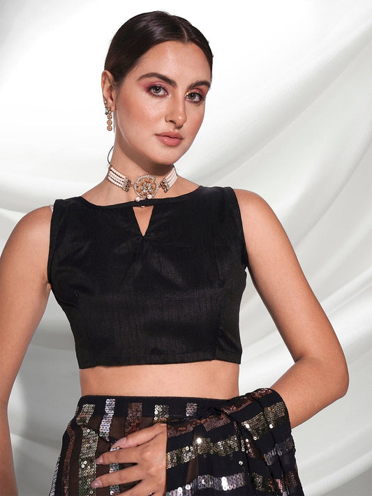 Black Sequin Striped Party Wear Saree Glamorous Evening Look