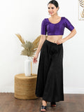 Purple Boat Neck Elbow Sleeve Readymade Saree Blouse in Silk Blend