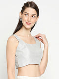 Silver Square Neck Sleeveless Readymade Saree Blouse