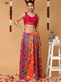 Hot Pink V-Neck Sleeveless Readymade Saree Blouse in Silk Blend