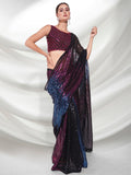 Galaxy Gleam Sequin Saree – Dual-Tone Pink & Blue with Black Sheer Pallu