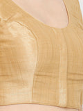 Beige Scoop Neck Elbow Sleeve Readymade Saree Blouse