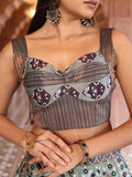 Sage Royalty Ethnic Print Lehenga Set