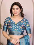 Rama Green Floral Printed Saree for Women with Zari Border Designer Pallu Soft Lightweight Festive Wear Saree with Blouse