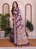 Purple Floral Printed Saree for Women with Zari Border Designer Pallu Soft Lightweight Party Wear Saree with Blouse