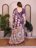 Purple Floral Printed Saree for Women with Zari Border Designer Pallu Soft Lightweight Party Wear Saree with Blouse
