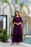 Plum Purple Embellished Georgette Sharara Set with Dupatta
