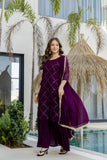 Plum Purple Embellished Georgette Sharara Set with Dupatta