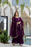 Plum Purple Embellished Georgette Sharara Set with Dupatta