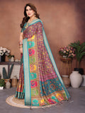 Rama Green & Wine Traditional Printed Saree with Rich Border | Festive Ethnic Wear for Women