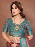 Rama Green & Wine Traditional Printed Saree with Rich Border | Festive Ethnic Wear for Women