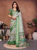 Light Green Floral Printed Saree with Rich Green Border & Designer Pallu | Elegant Festive Wear
