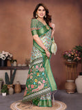 Light Green Floral Printed Saree with Rich Green Border & Designer Pallu | Elegant Festive Wear