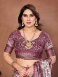 Wine Kalamkari Printed Saree with Elegant Border & Artistic Pallu | Traditional Ethnic Wear for Women