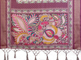 Wine Kalamkari Printed Saree with Elegant Border & Artistic Pallu | Traditional Ethnic Wear for Women