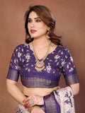 Purple & Cream Floral Printed Saree with Rich Border and Designer Pallu | Elegant Ethnic Wear for Women