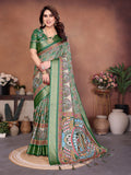 Green Kalamkari Printed Saree with Rich Border & Artistic Pallu | Traditional Ethnic Wear for Women