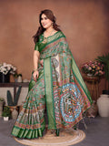 Green Kalamkari Printed Saree with Rich Border & Artistic Pallu | Traditional Ethnic Wear for Women