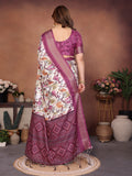 Wine & Cream Floral Printed Saree with Rich Border and Designer Pallu | Elegant Ethnic Wear for Women