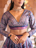 Aayat Powder Blue & Royal Blue Banarasi Silk Lehenga Set with Zari Weaving