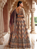 Zayna Beige & Maroon Banarasi Silk Lehenga Set with Antique Zari Detailing