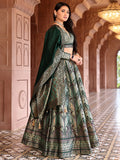 Aayat Olive Green Banarasi Silk Lehenga Set with Contrast Brocade Dupatta