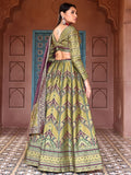 Royal Olive Green & Maroon Banarasi Silk Lehenga Set with Zari Weaving