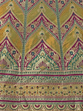 Royal Olive Green & Maroon Banarasi Silk Lehenga Set with Zari Weaving