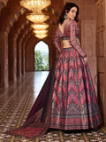 Aarvi Rani Pink Banarasi Silk Lehenga Set with Maroon Brocade Dupatta