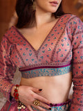 Aarvi Rani Pink Banarasi Silk Lehenga Set with Maroon Brocade Dupatta